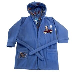Nick & Nora Toddlers Sock Monkey Robe With Pockets Blue Size 4
